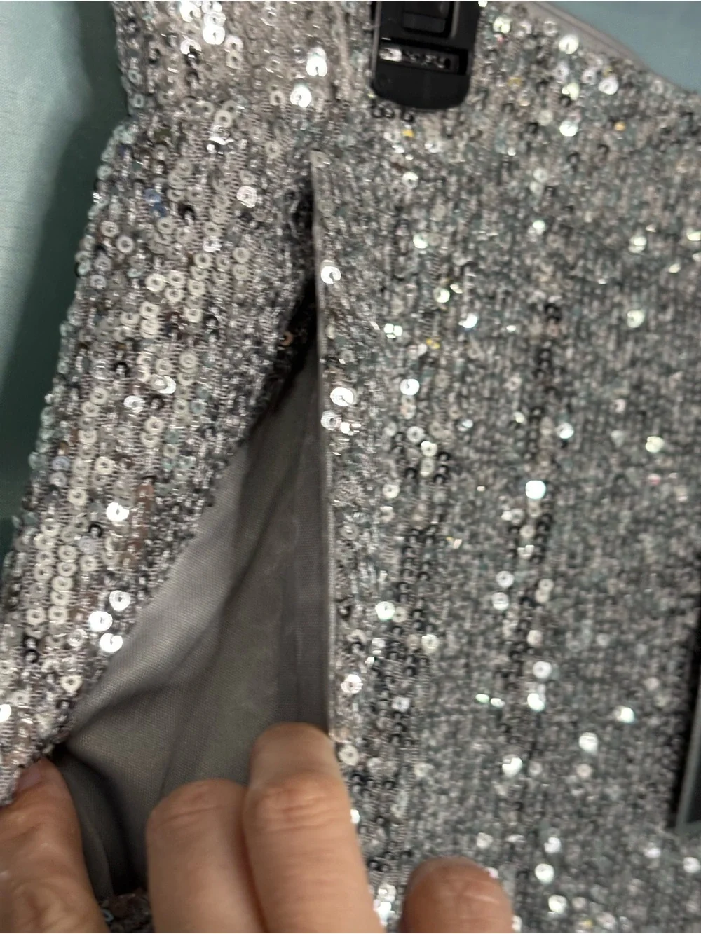 NWT Cable & Gauge Silver Sequin Wide Leg Lined Party Dress Pants Large - Picture 4 of 16
